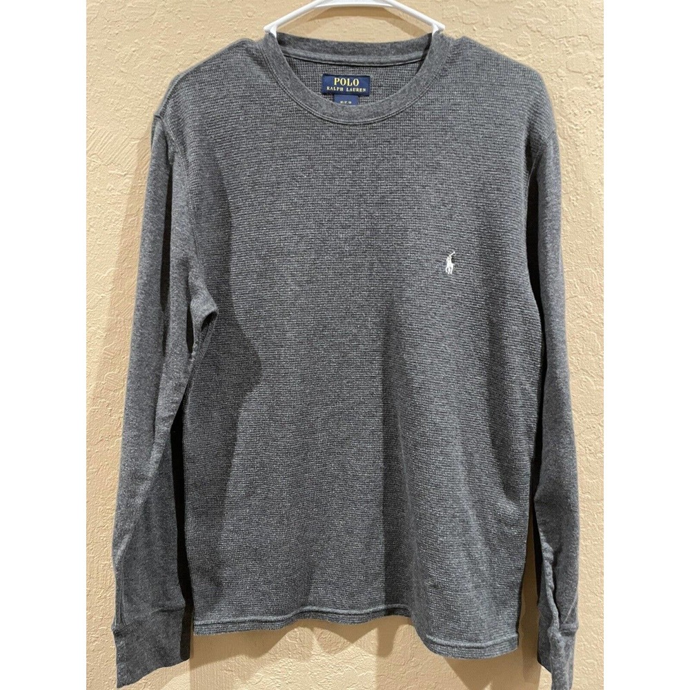 Polo Ralph Lauren Men's Waffle Knit Gray Long Sleeve Thermal Pullover - Medium